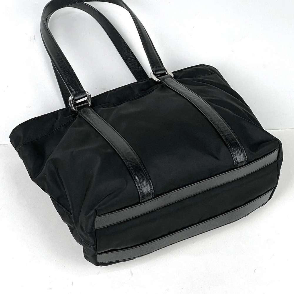 Prada Black Nero Shoulder Logo Tote Plate Bag